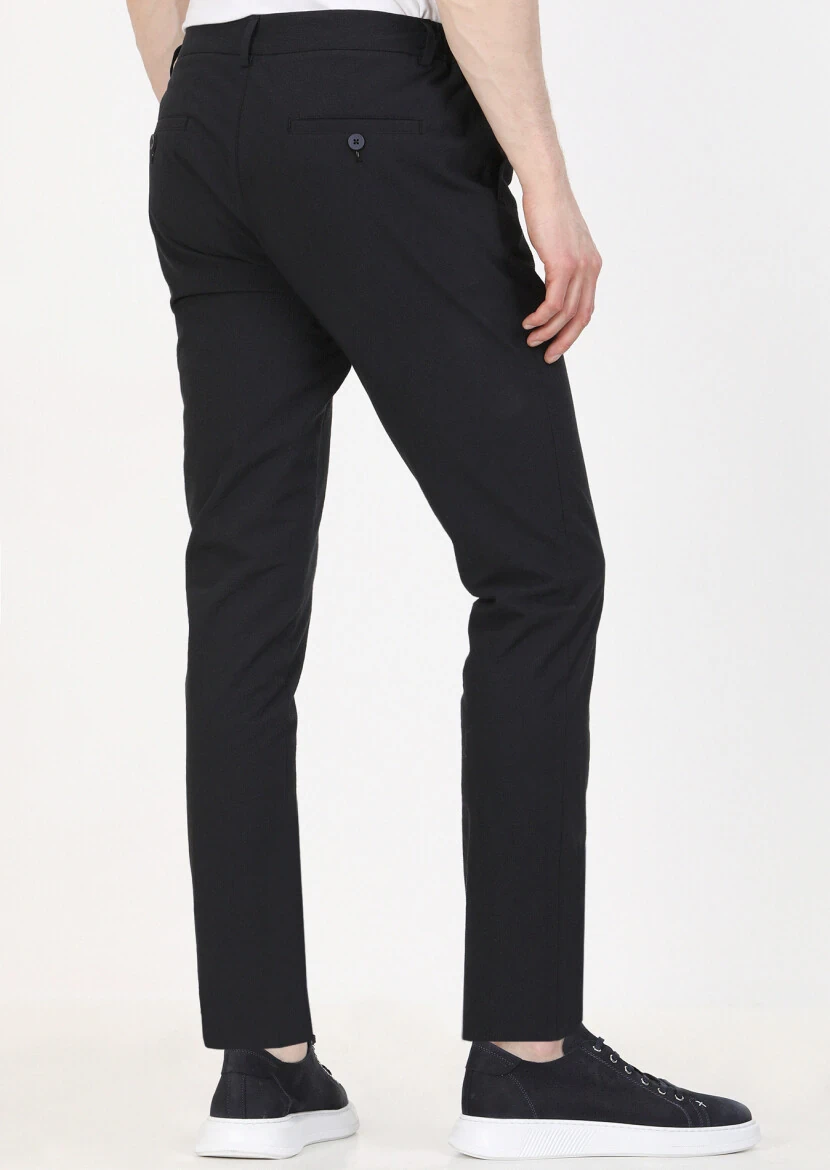 Navy Blue Weaving Jogging Fit Casual Cotton Blended Trousers - 4