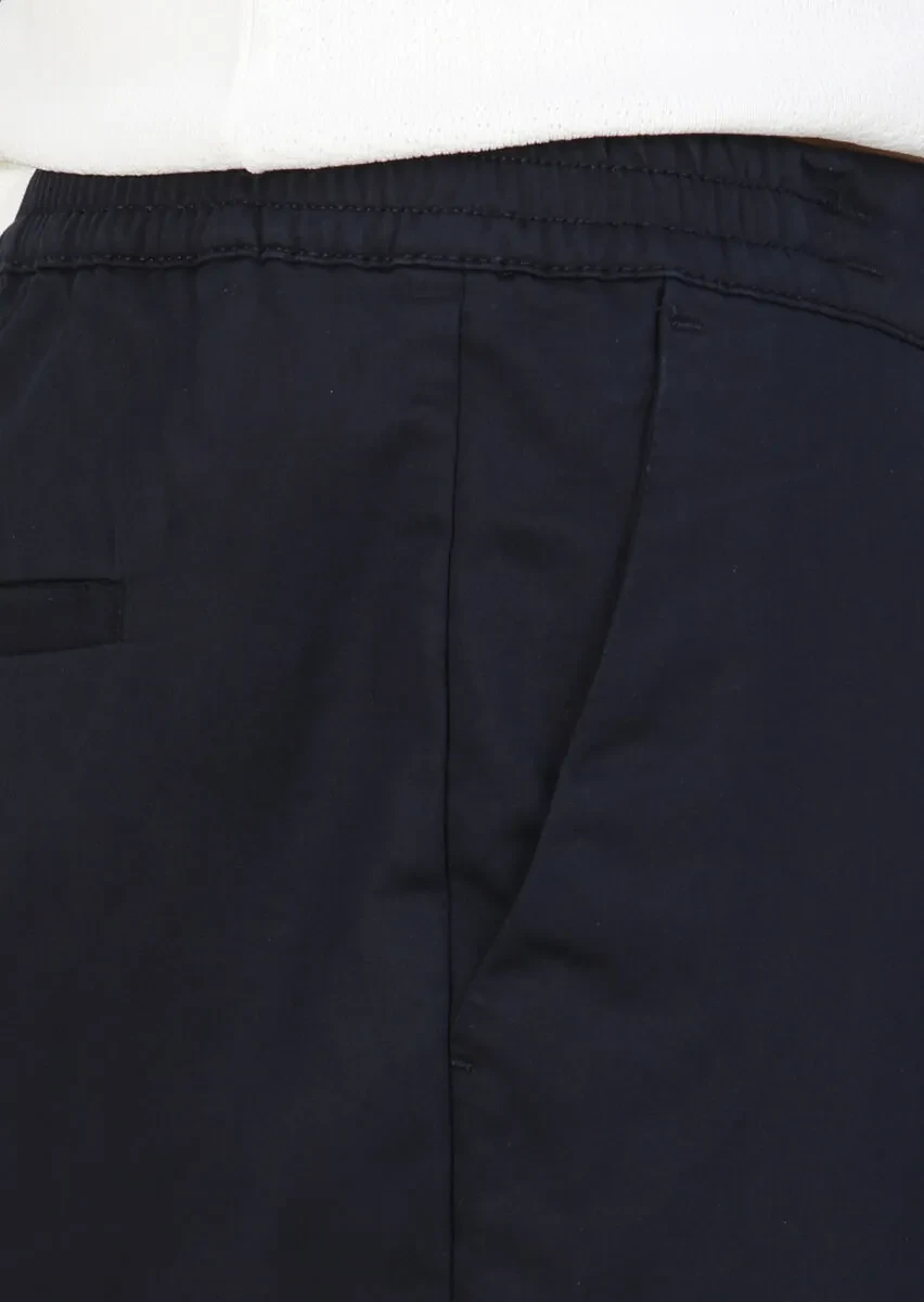 Navy Blue Weaving Jogging Fit Casual Cotton Blended Trousers - 3