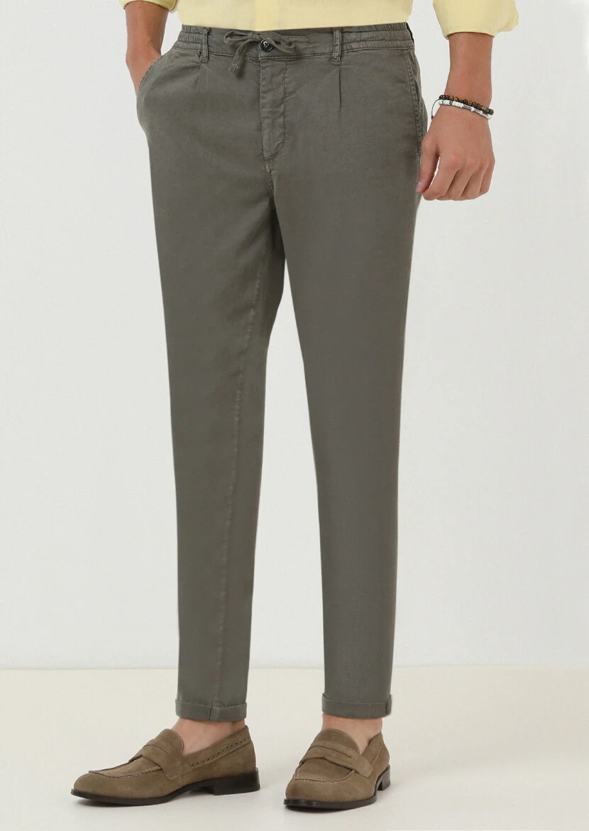 Navy Blue Weaving Jogging Fit Casual Cotton Blended Trousers - 3