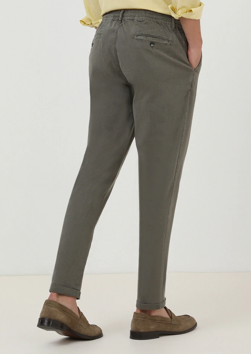 Navy Blue Weaving Jogging Fit Casual Cotton Blended Trousers - 4