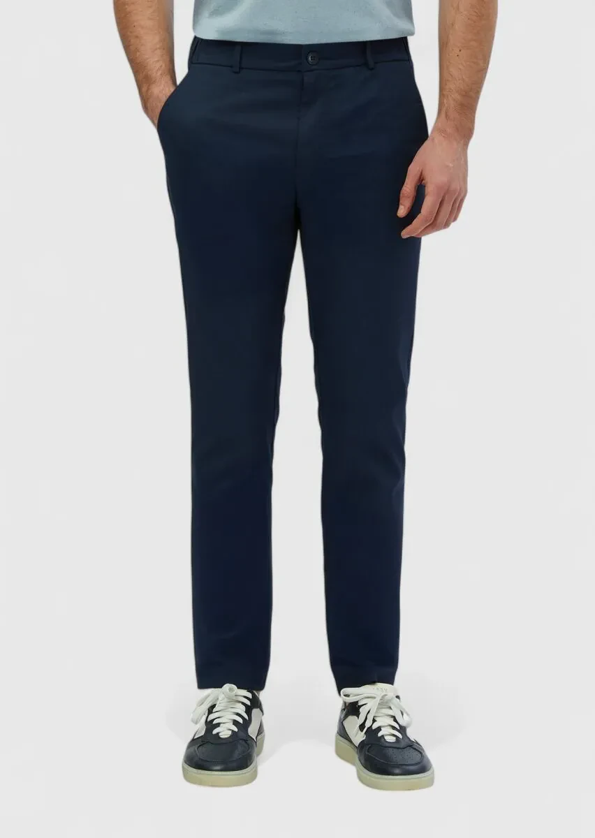 Navy Blue Weaving Jogging Fit Casual Cotton Blended Trousers - 2