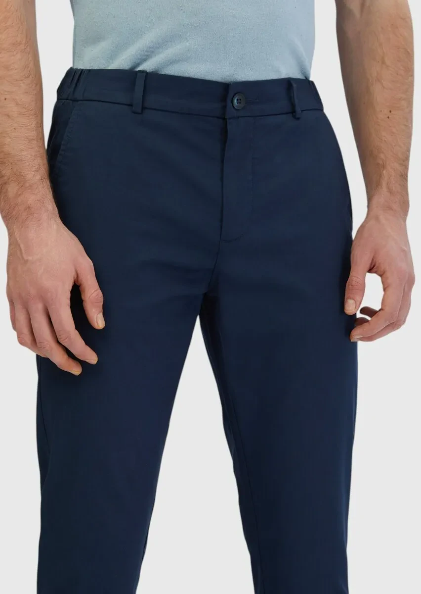 Navy Blue Weaving Jogging Fit Casual Cotton Blended Trousers - 3