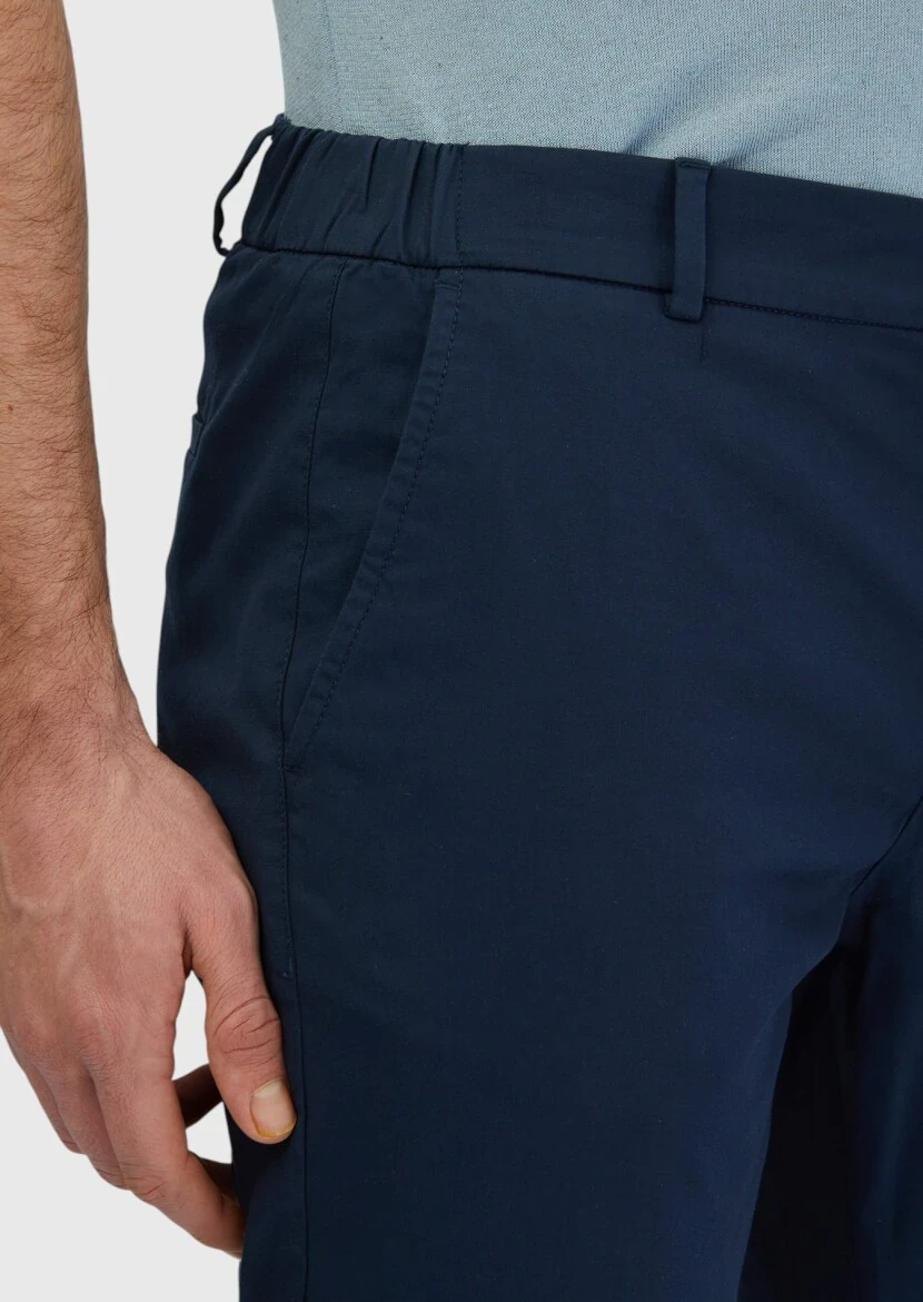 Navy Blue Weaving Jogging Fit Casual Cotton Blended Trousers - 4