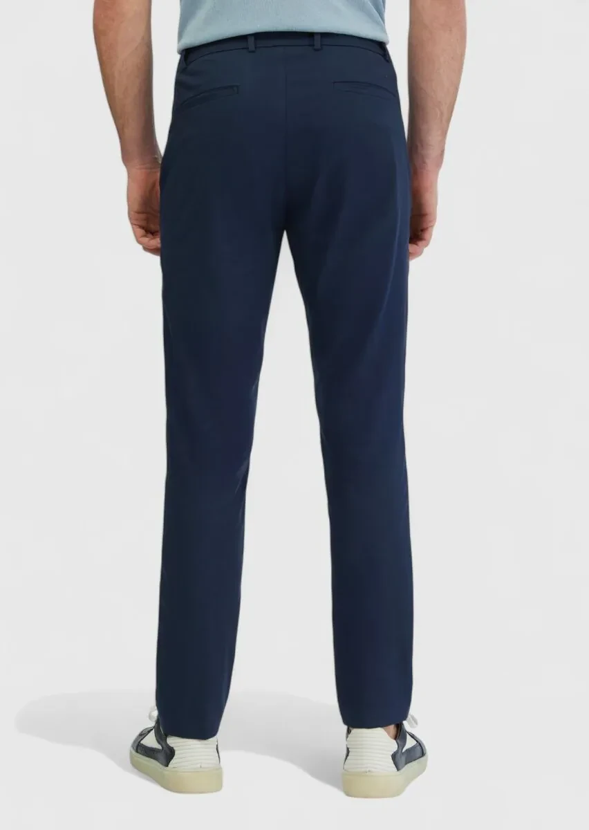 Navy Blue Weaving Jogging Fit Casual Cotton Blended Trousers - 5