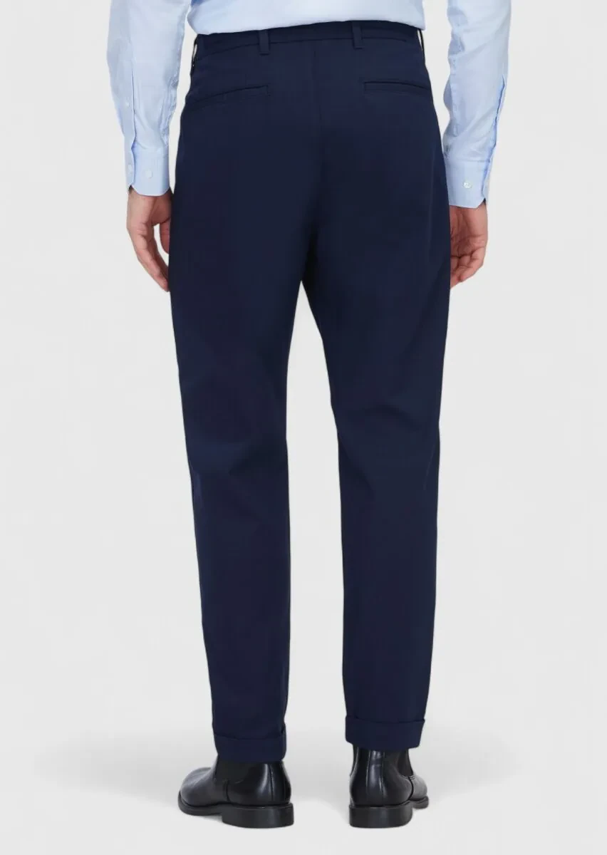 Navy Blue Weaving Jogging Fit Casual Cotton Blended Trousers - 5