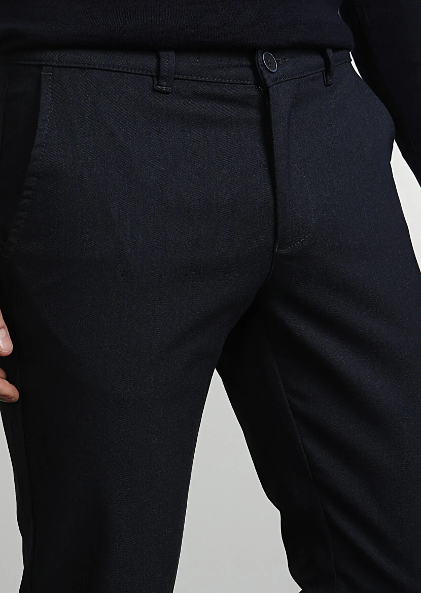 Navy Blue Weaving Jogging Fit Casual Trousers 