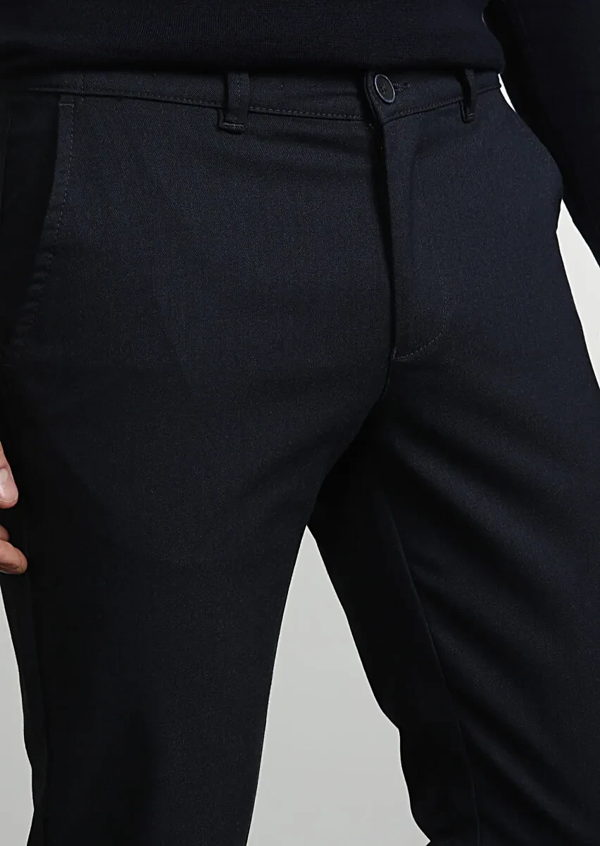 Navy Blue Weaving Jogging Fit Casual Trousers - 2