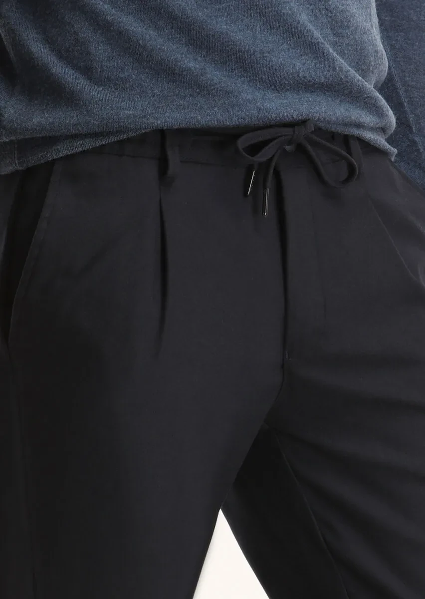 Navy Blue Weaving Jogging Fit Casual Trousers - 3