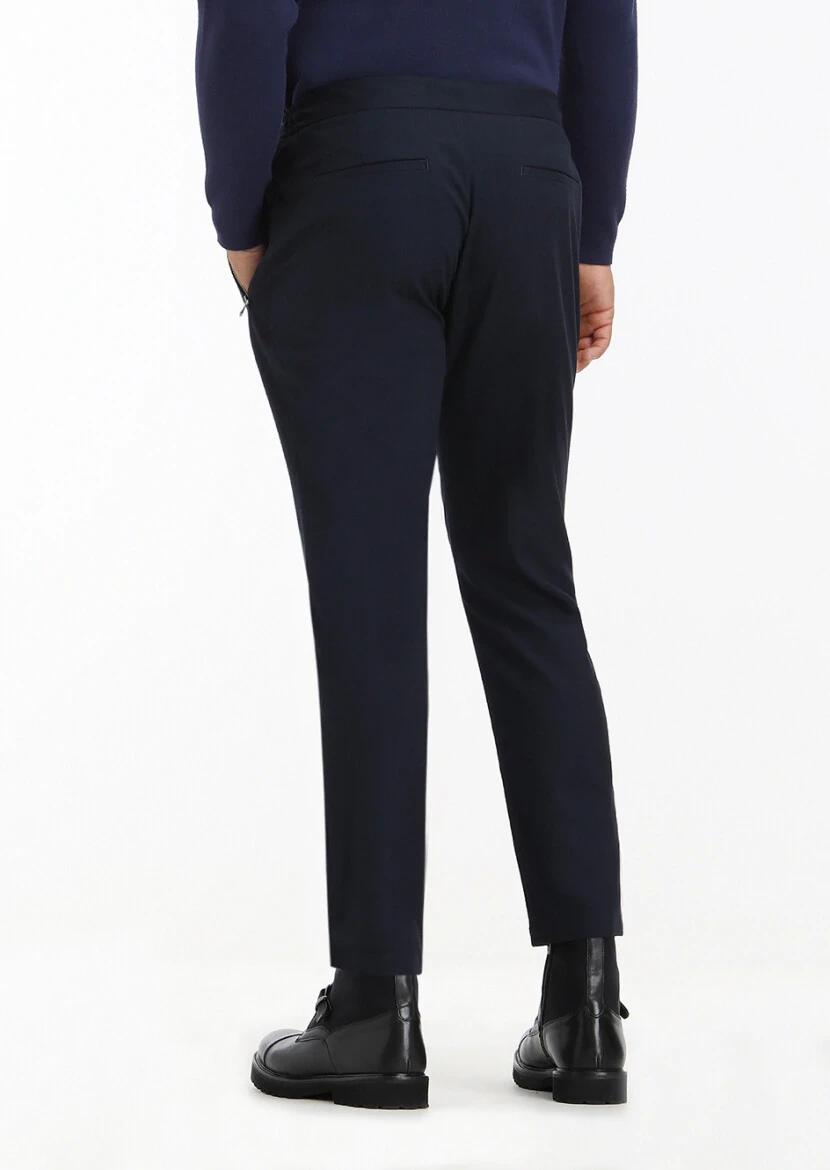 Navy Blue Weaving Jogging Fit Casual Trousers - 4