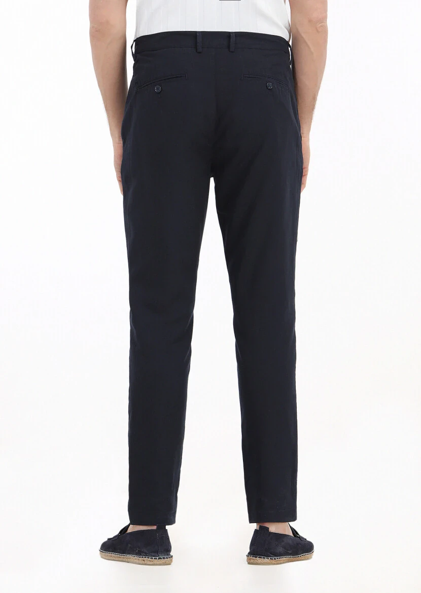 Navy Blue Weaving Jogging Fit Casual Trousers - 4