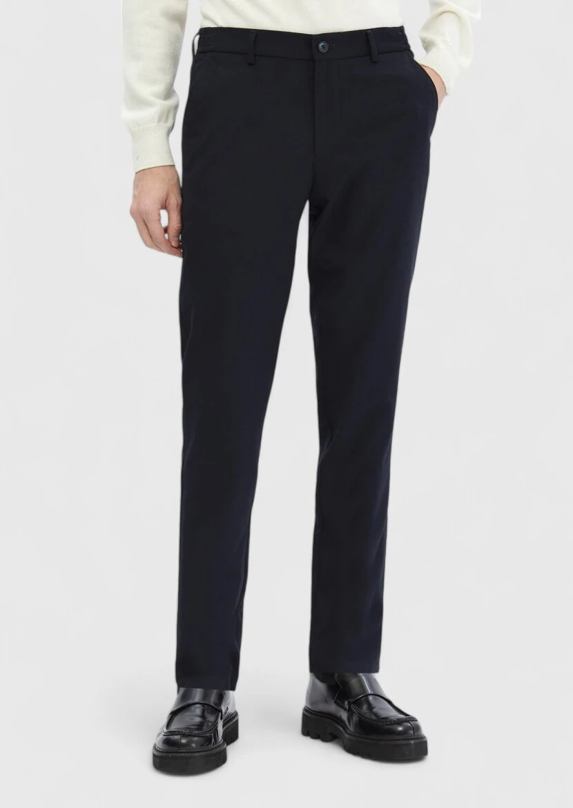 Navy Blue Weaving Jogging Fit Casual Trousers - 1