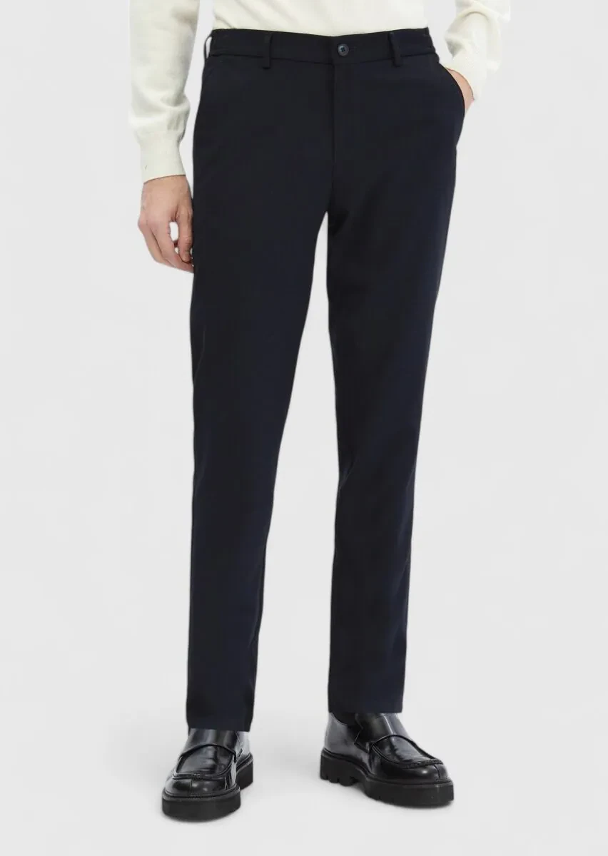 Navy Blue Weaving Jogging Fit Casual Trousers - 1