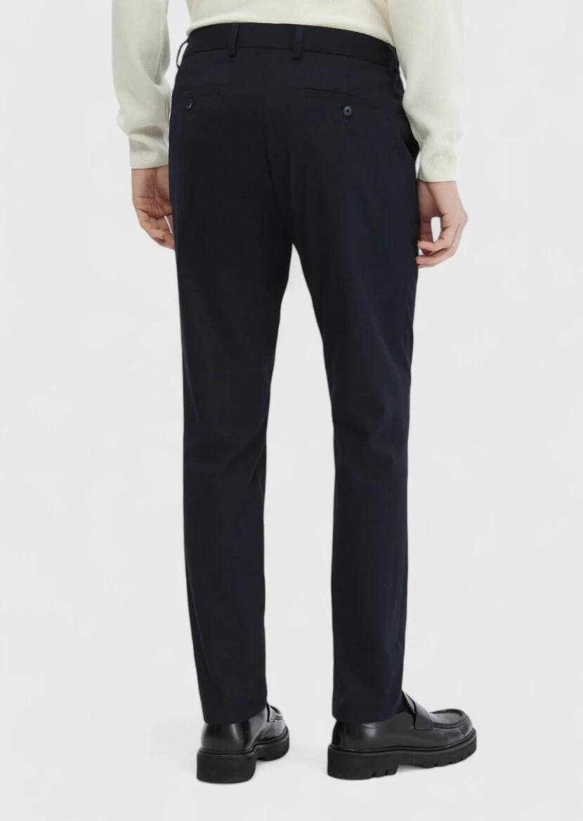 Navy Blue Weaving Jogging Fit Casual Trousers - 2