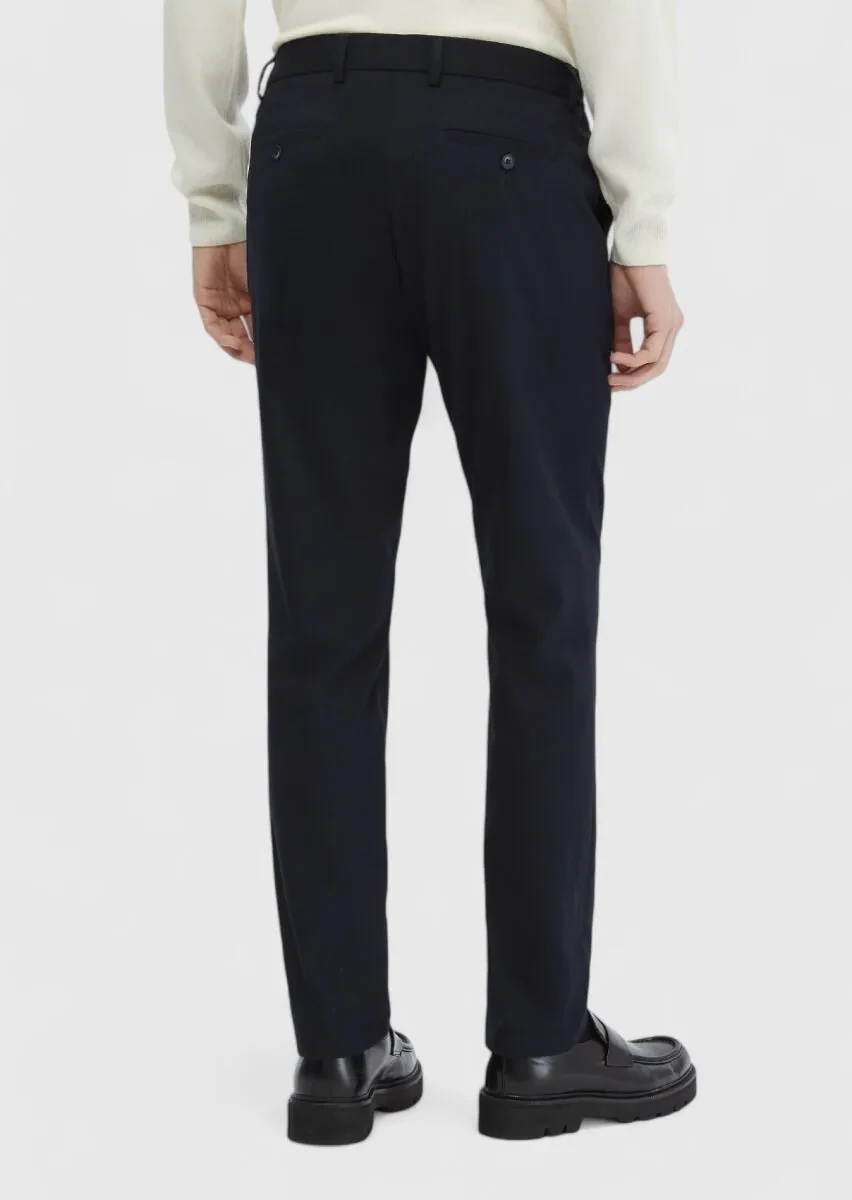 Navy Blue Weaving Jogging Fit Casual Trousers - 2