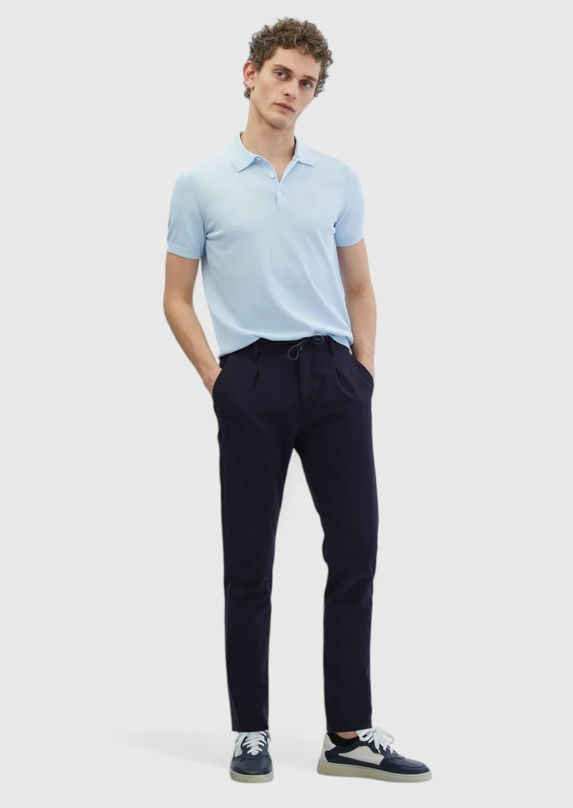 Navy Blue Weaving Jogging Fit Casual Trousers - RAMSEY