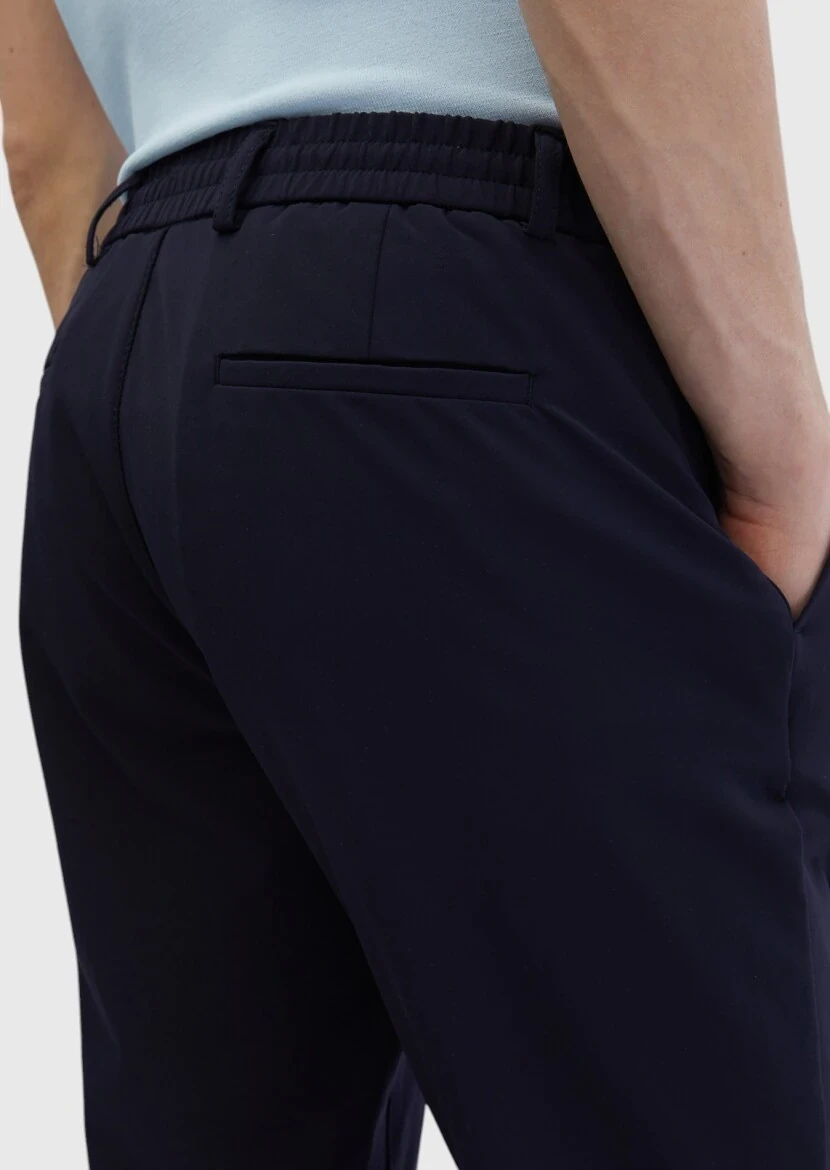 Navy Blue Weaving Jogging Fit Casual Trousers - 5