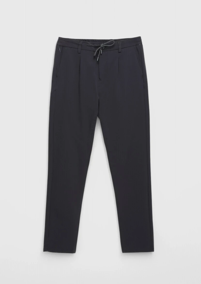 Navy Blue Weaving Jogging Fit Casual Trousers - 7