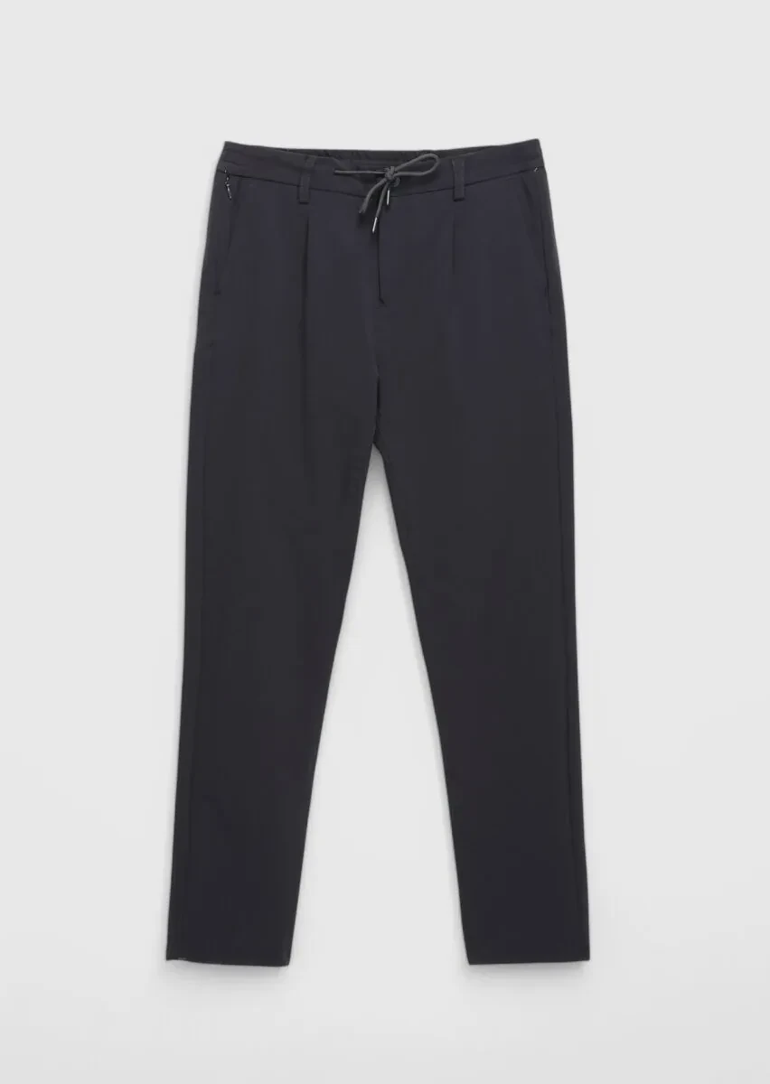 Navy Blue Weaving Jogging Fit Casual Trousers - 7