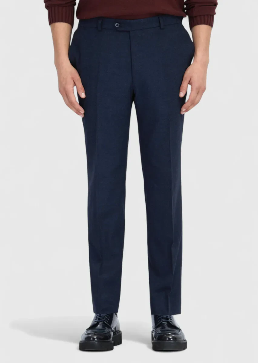 Navy Blue Weaving Modern Fit Casual Trousers - 2