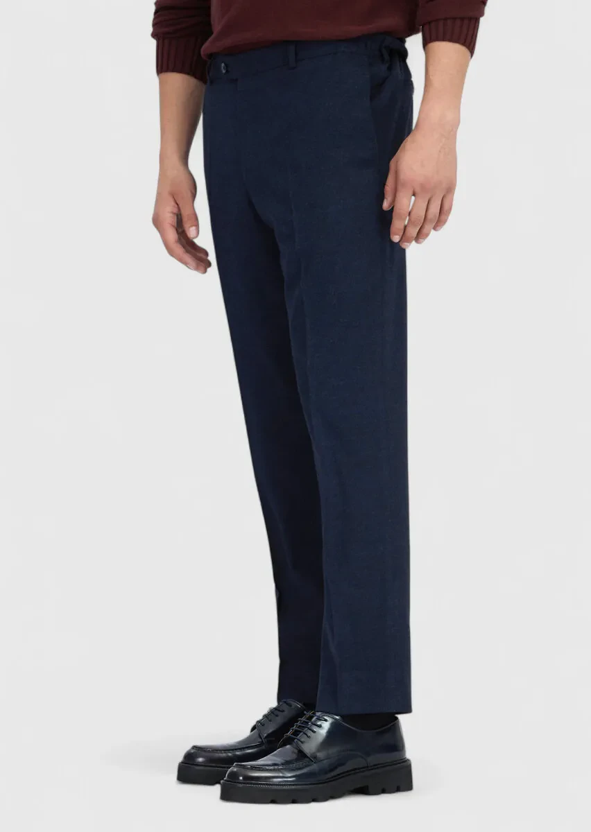 Navy Blue Weaving Modern Fit Casual Trousers - 3