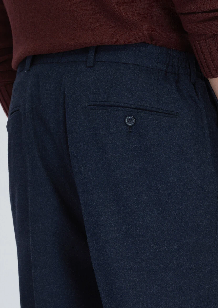 Navy Blue Weaving Modern Fit Casual Trousers - 5