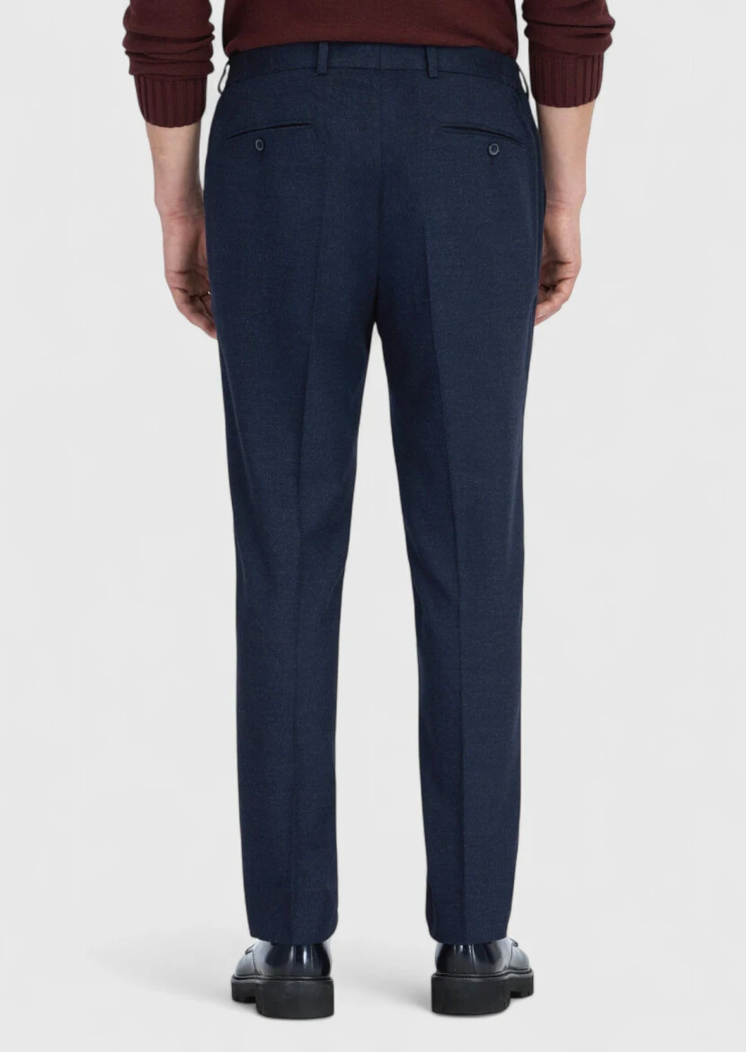 Navy Blue Weaving Modern Fit Casual Trousers - 6