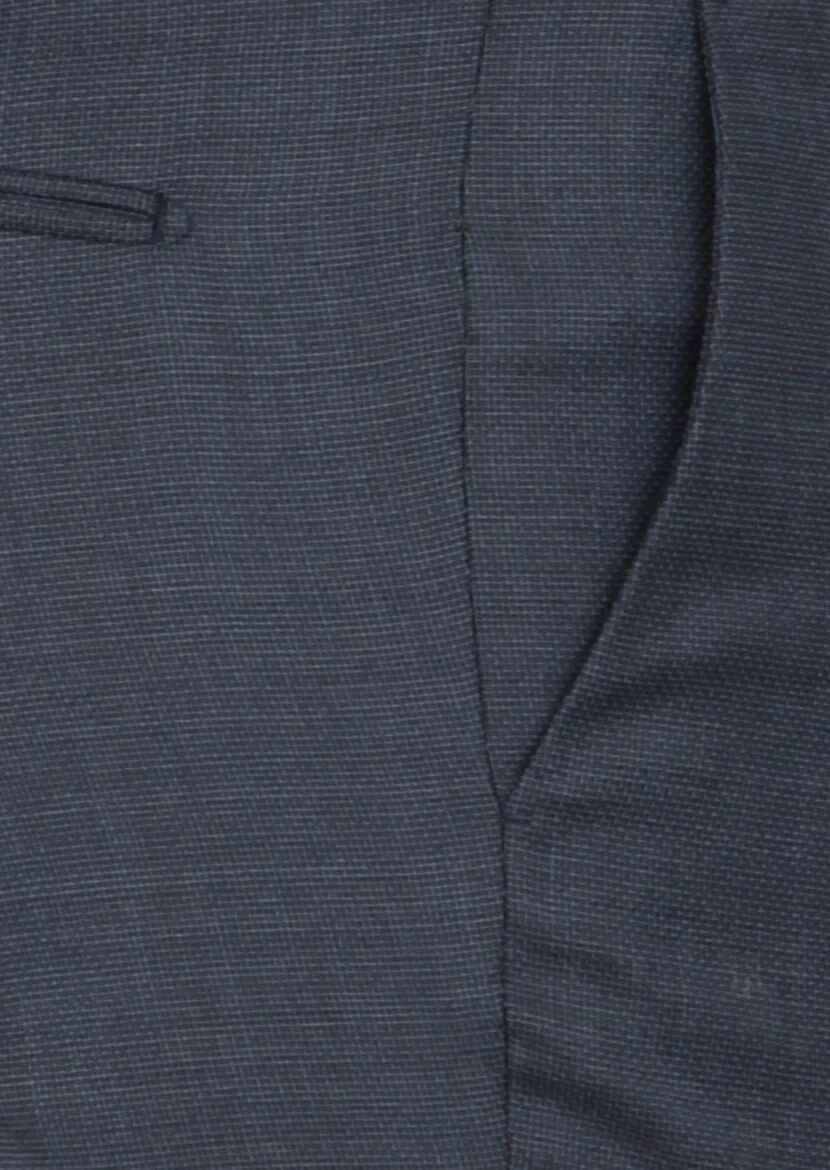 Navy Blue Weaving Modern Fit Classical 100% Wool Trousers - 3