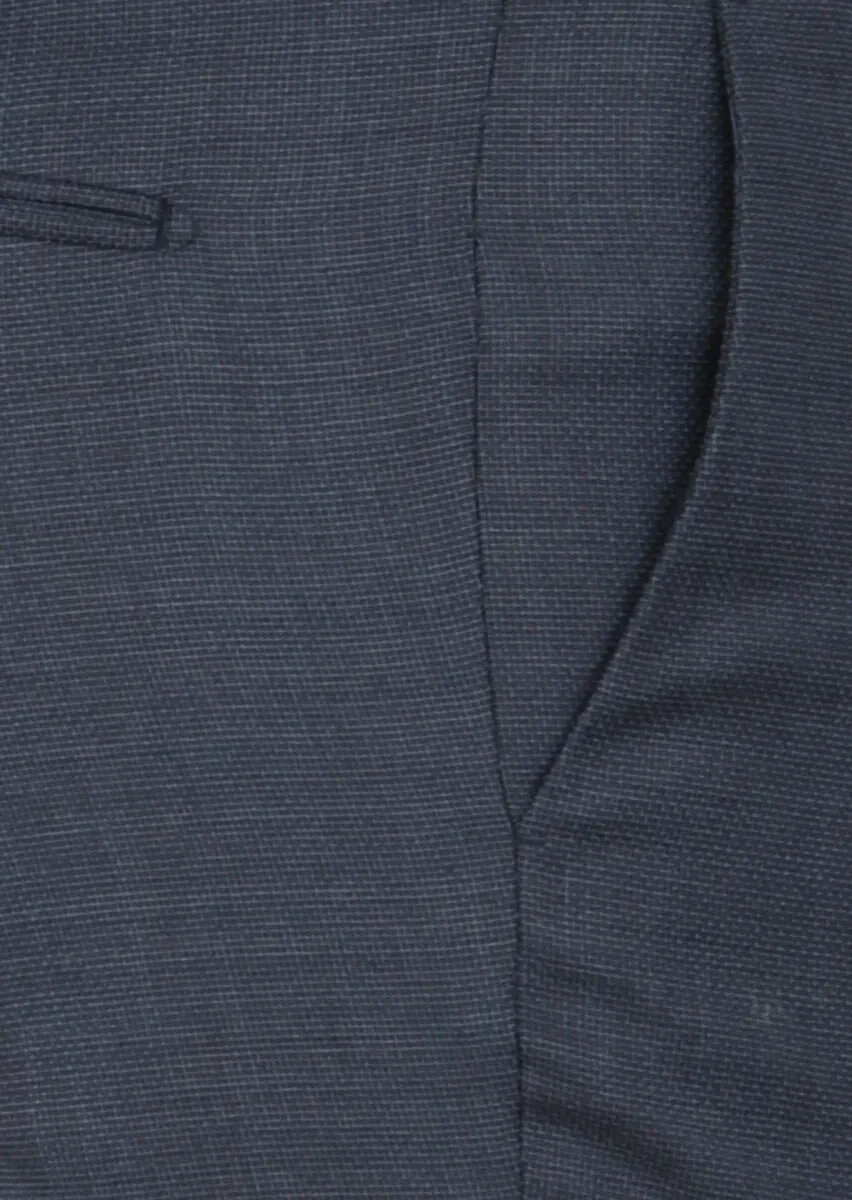 Navy Blue Weaving Modern Fit Classical 100% Wool Trousers - 3