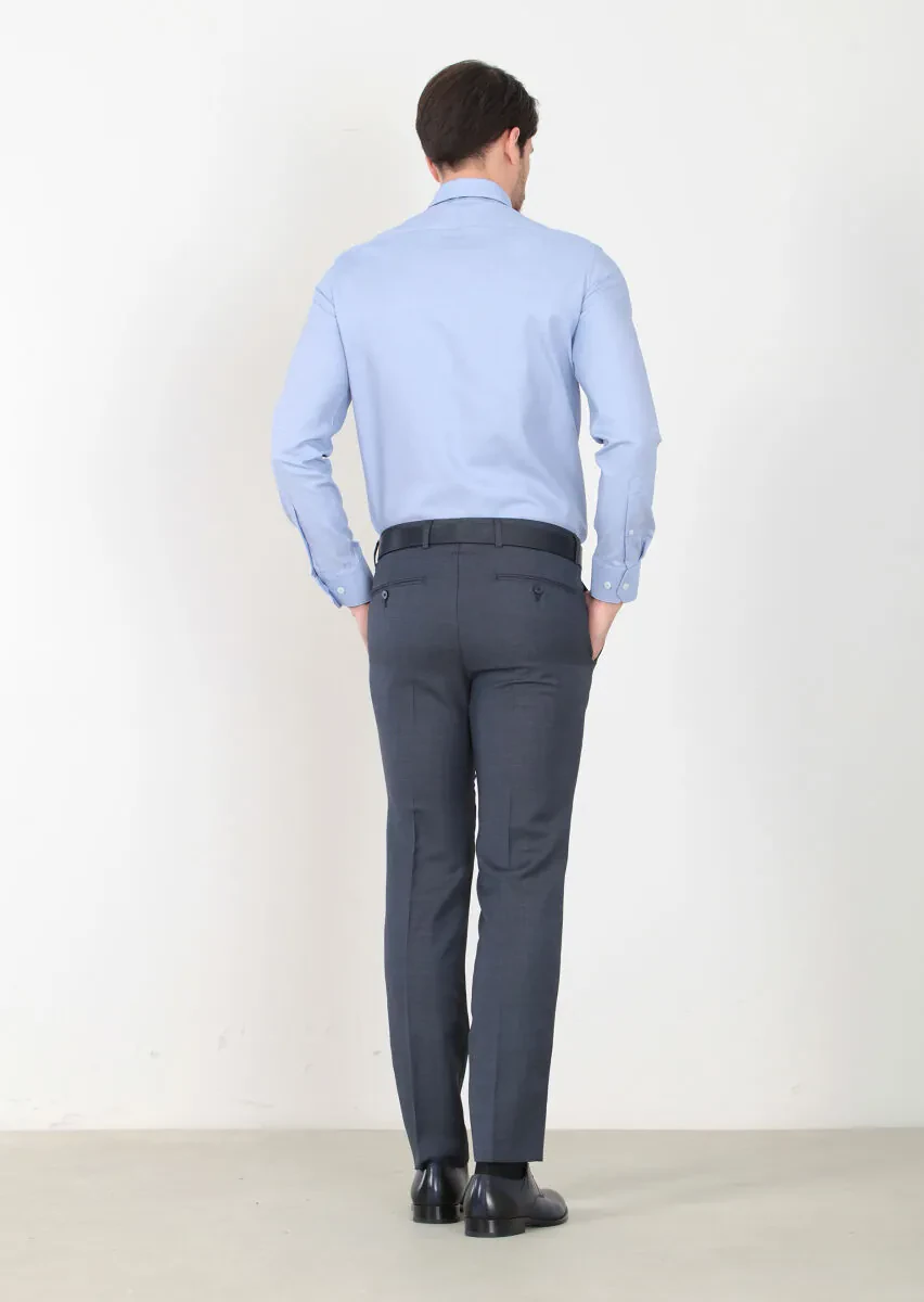 Navy Blue Weaving Modern Fit Classical 100% Wool Trousers - 4