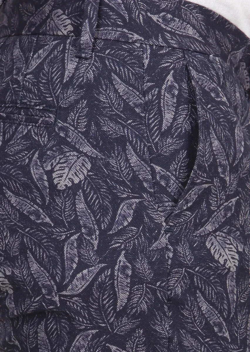 Navy Blue Weaving Regular Fit Casual 100% Cotton Bermuda - 4