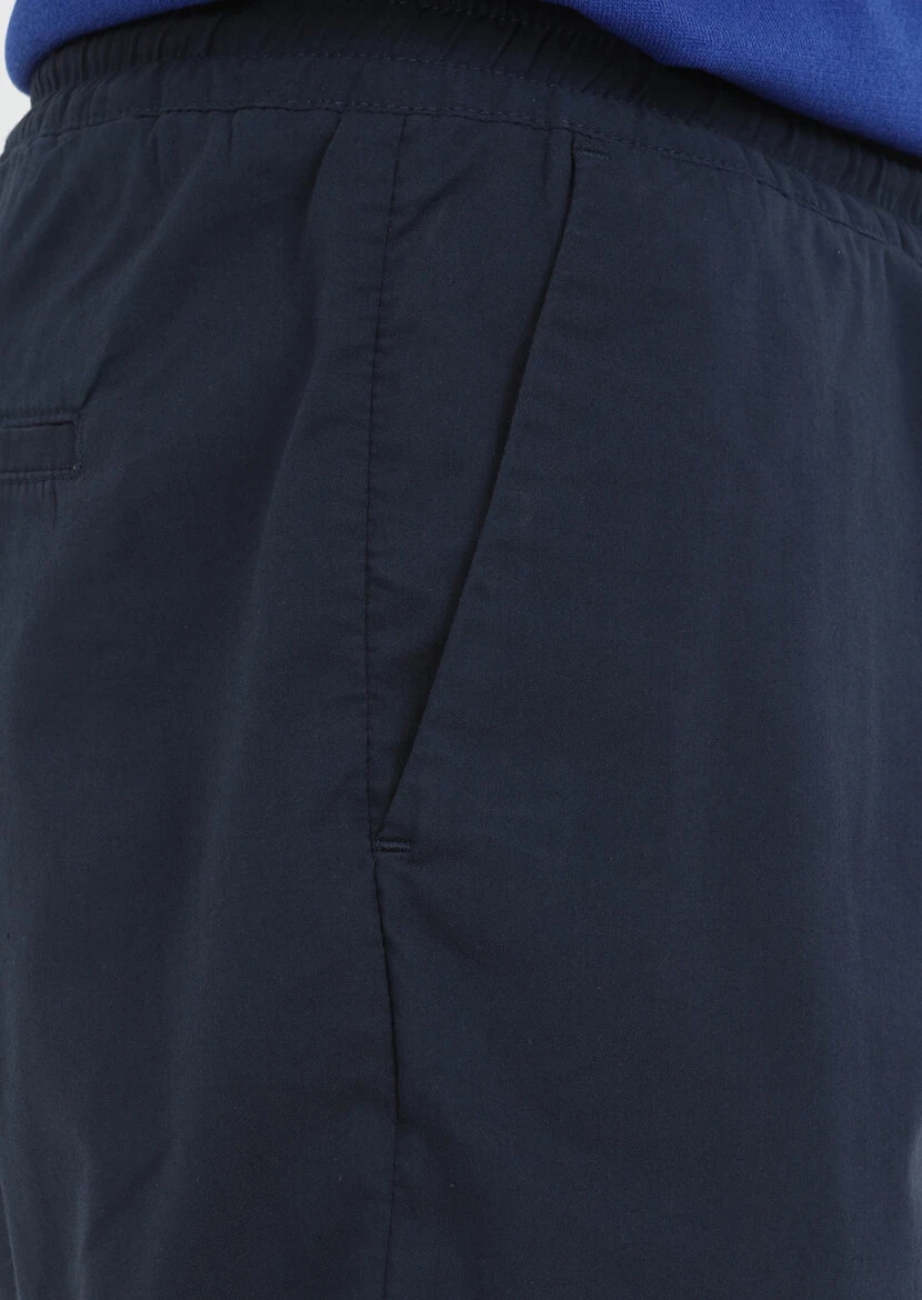 Navy Blue Weaving Regular Fit Casual Cotton Blended Bermuda - 4