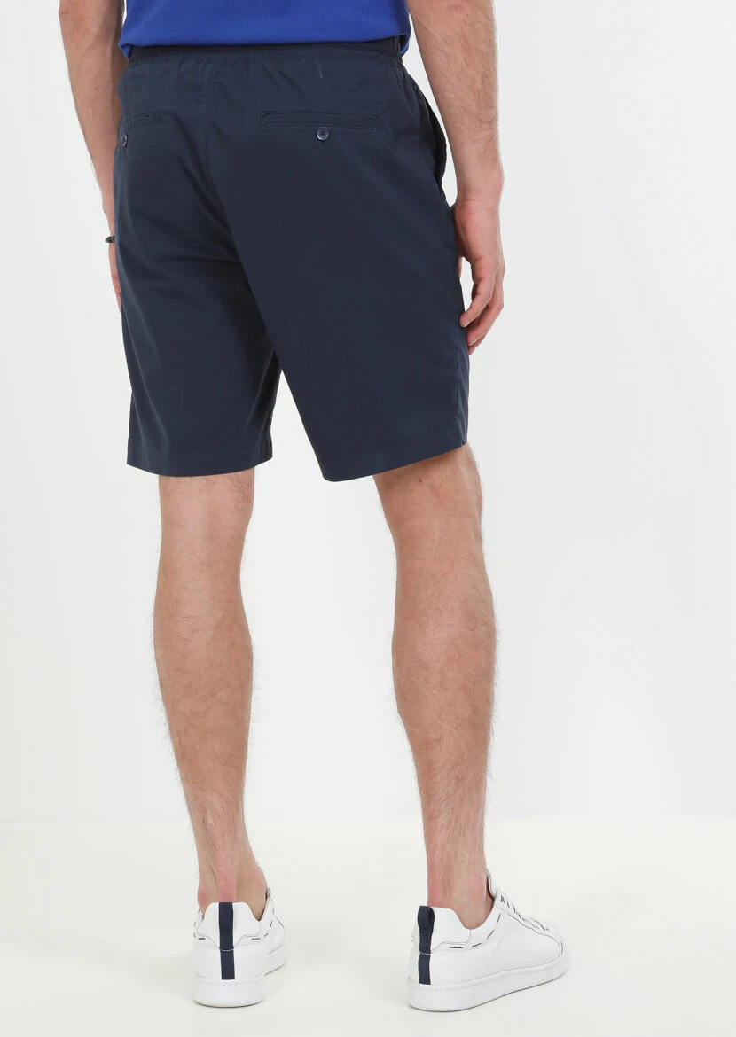 Navy Blue Weaving Regular Fit Casual Cotton Blended Bermuda - 6