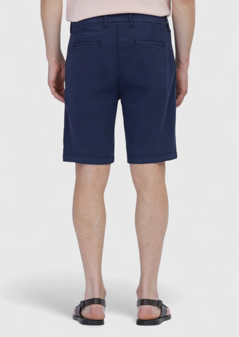 Navy Blue Weaving Regular Fit Casual Cotton Blended Bermuda - 4