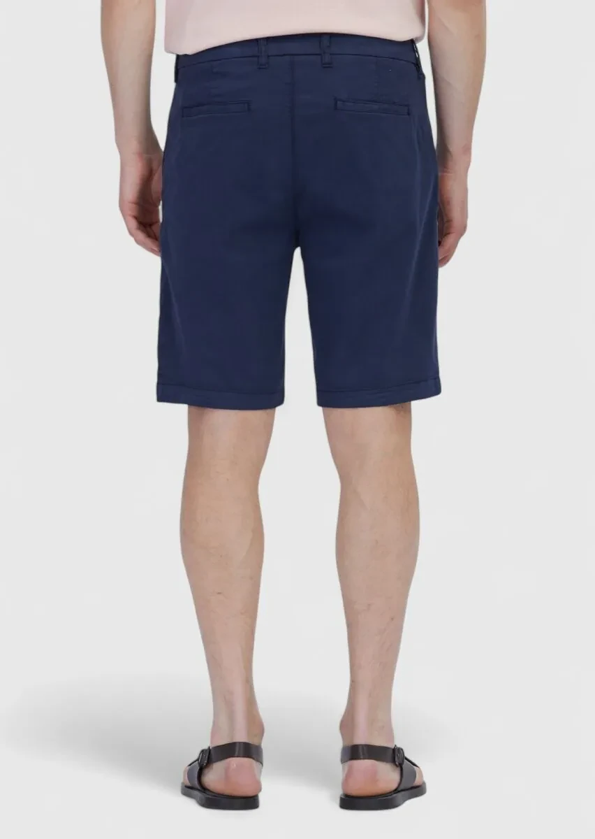 Navy Blue Weaving Regular Fit Casual Cotton Blended Bermuda - 4