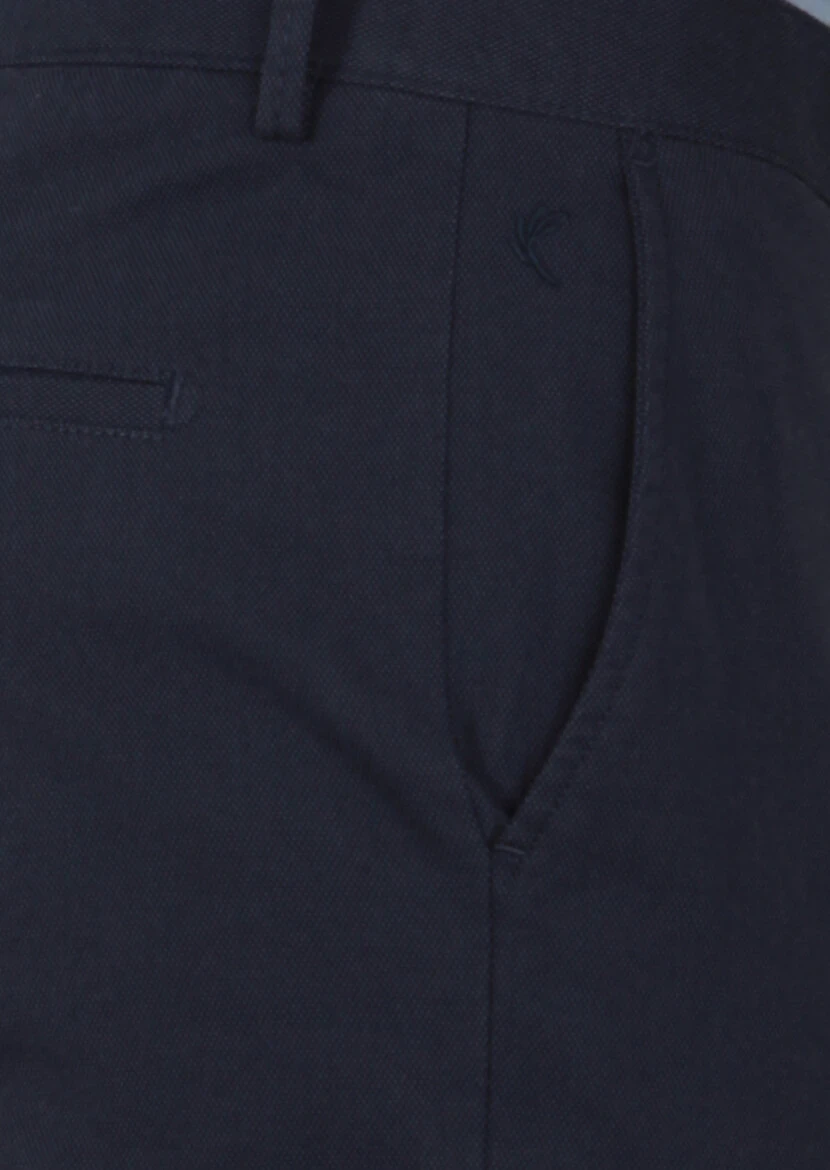 Navy Blue Weaving Regular Fit Casual Cotton Blended Trousers - 3