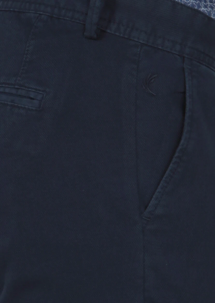 Navy Blue Weaving Regular Fit Casual Cotton Blended Trousers - 3