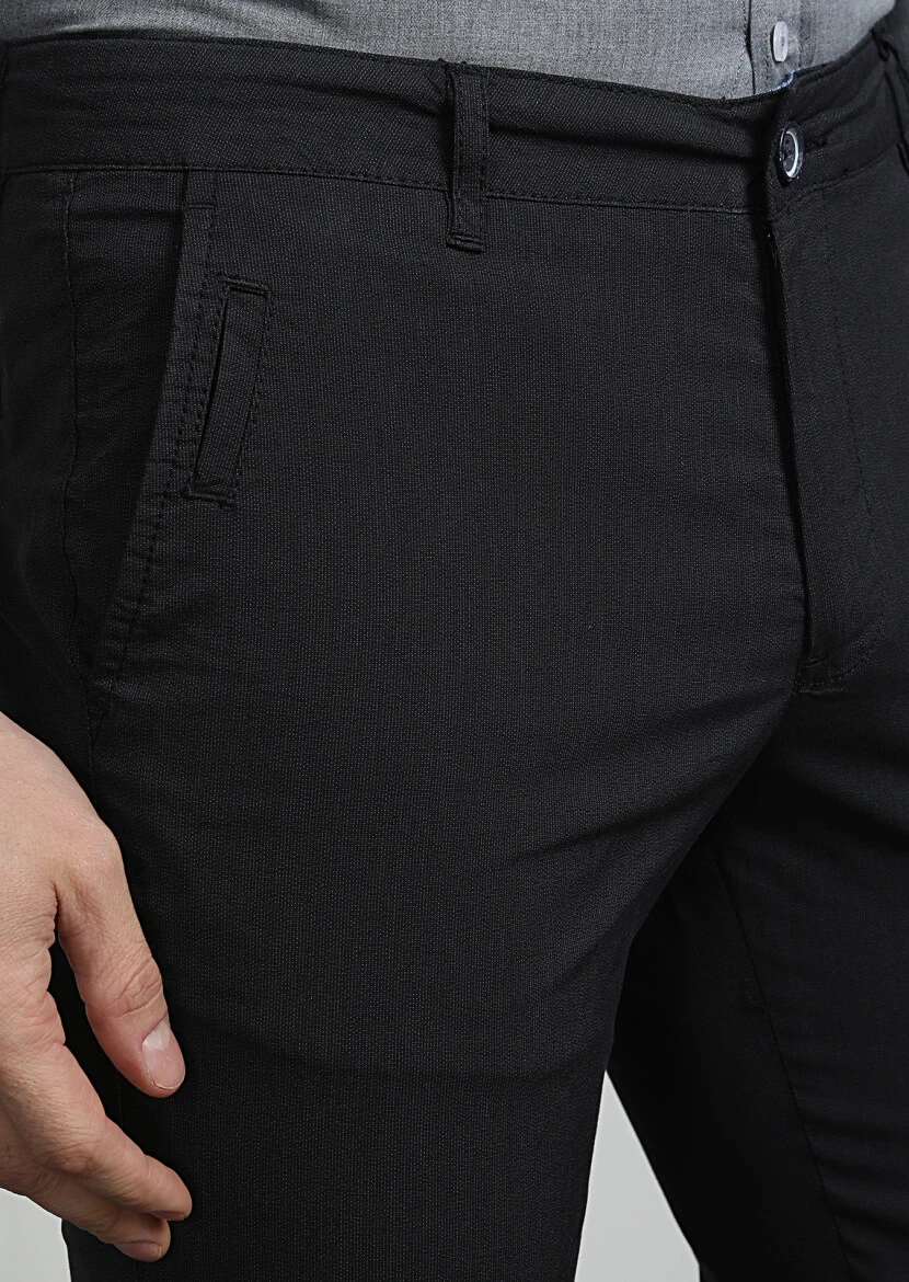 Navy Blue Weaving Regular Fit Casual Cotton Blended Trousers 