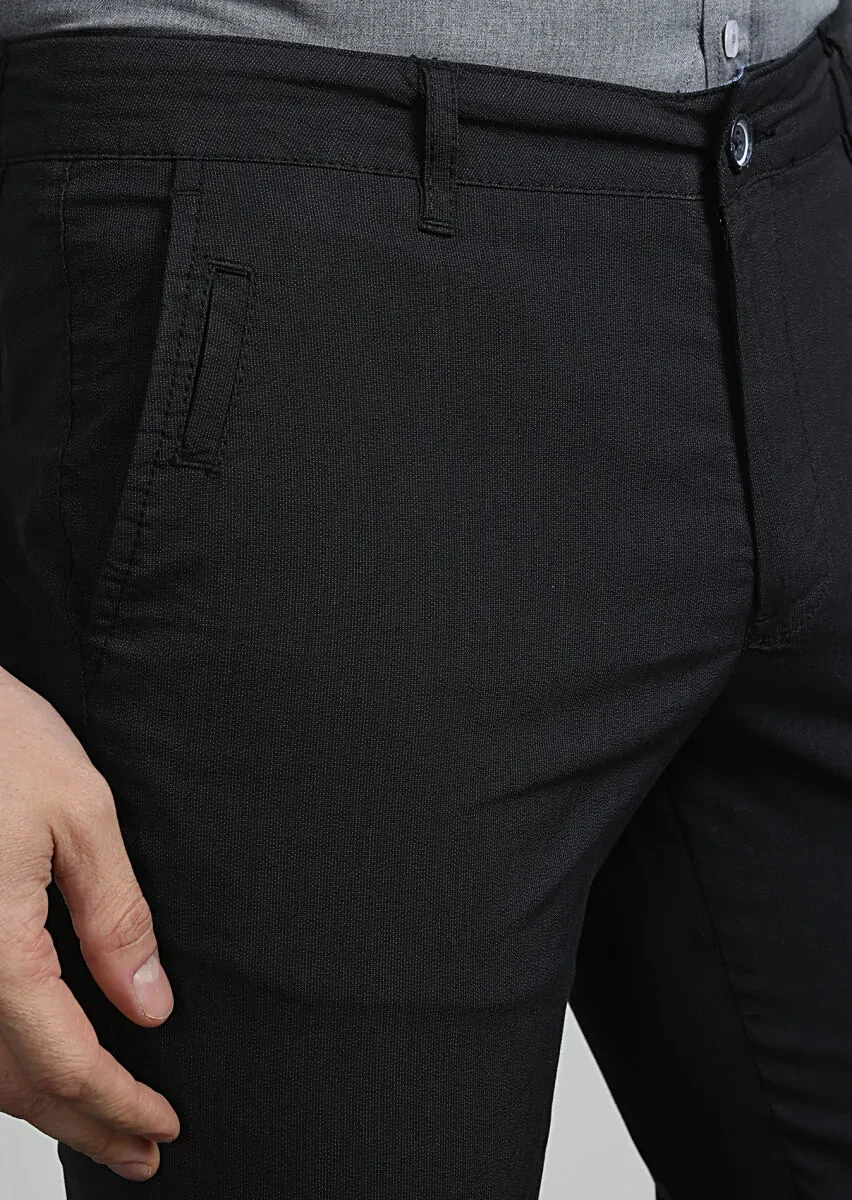 Navy Blue Weaving Regular Fit Casual Cotton Blended Trousers - 2