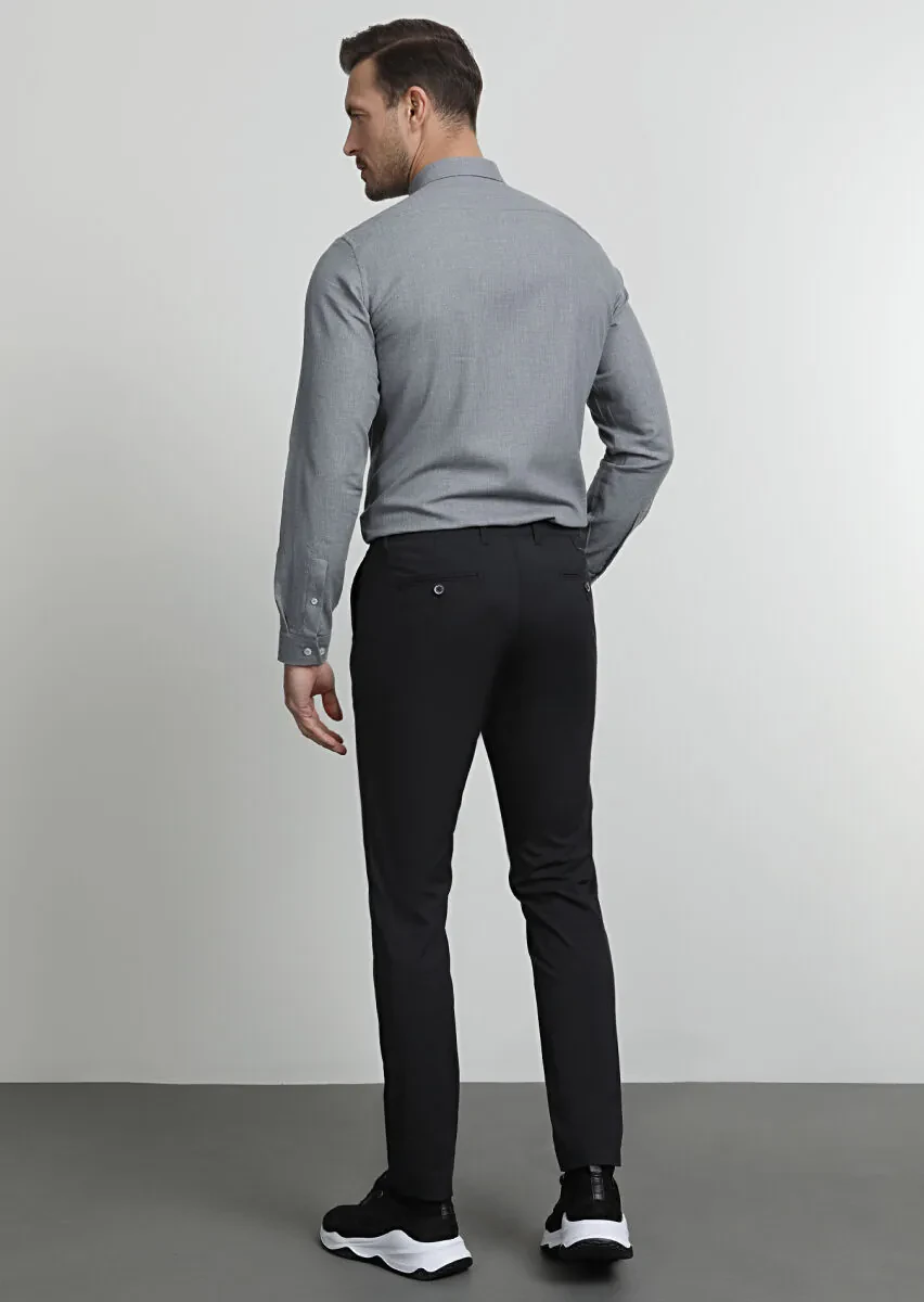 Navy Blue Weaving Regular Fit Casual Cotton Blended Trousers - 4