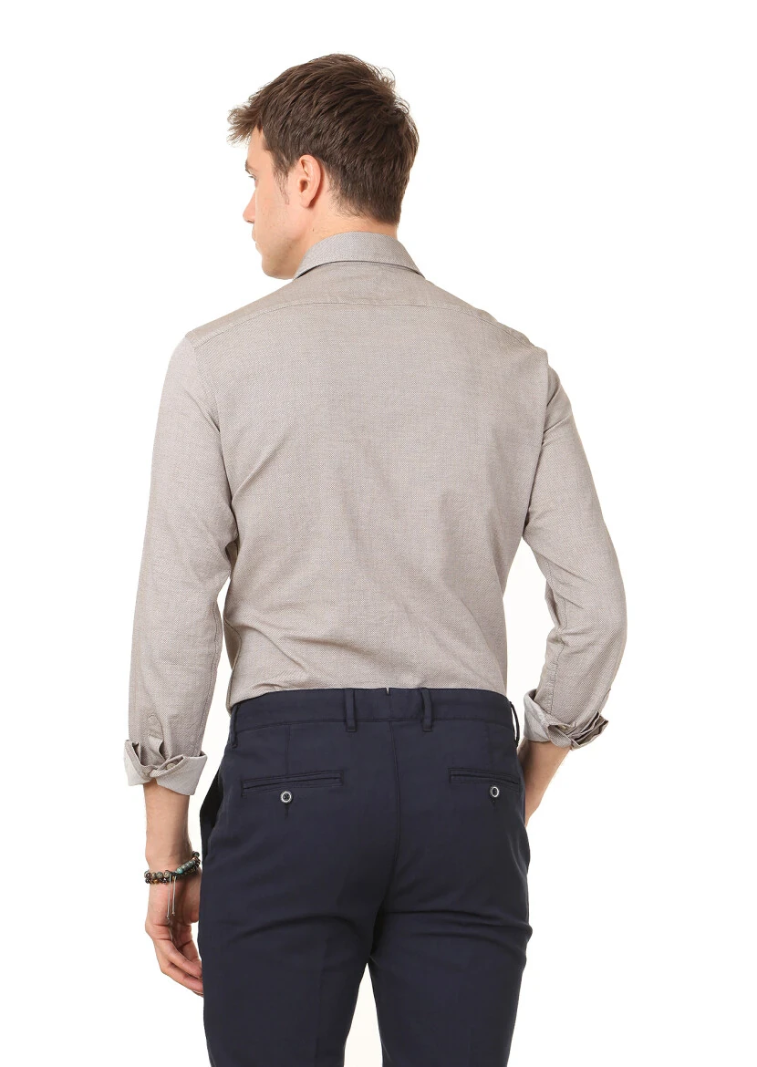 Navy Blue Weaving Regular Fit Casual Cotton Blended Trousers - 4