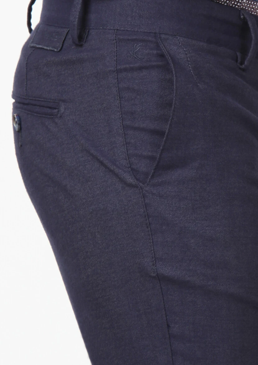 Navy Blue Weaving Regular Fit Casual Trousers - 3