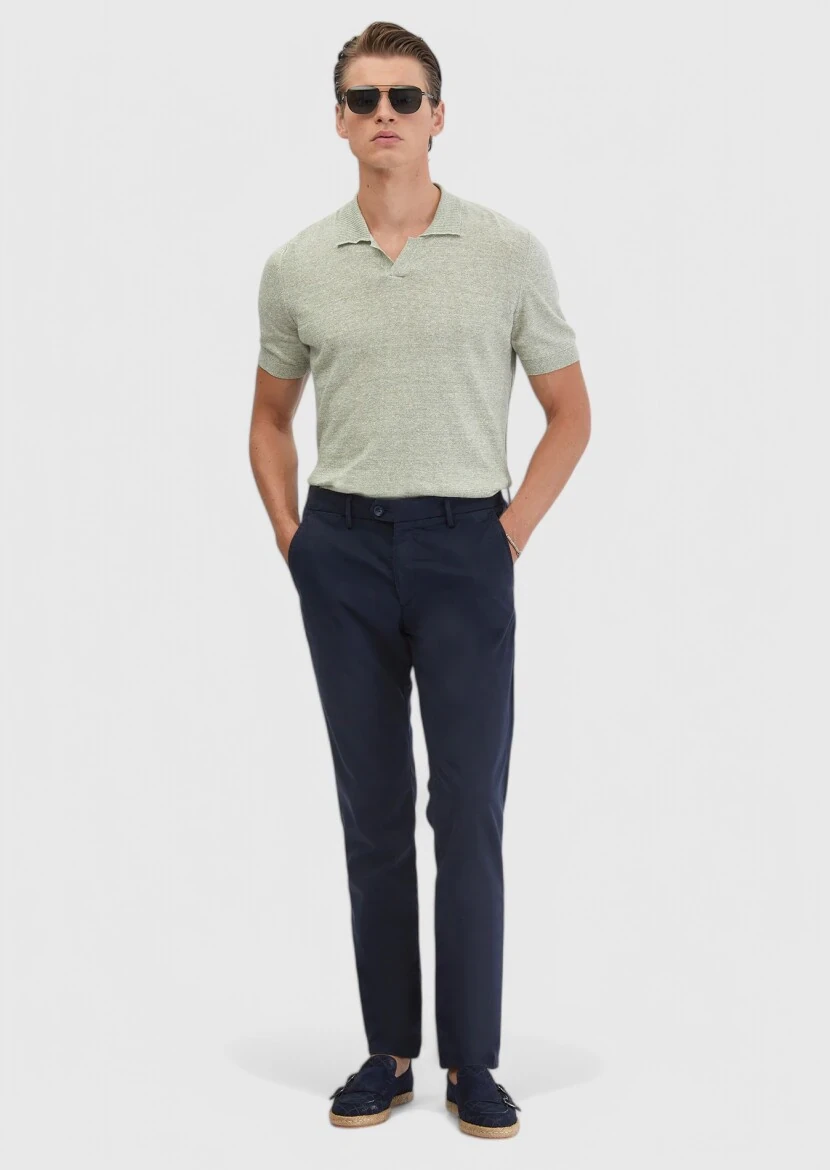 Navy Blue Weaving Regular Fit Casual Trousers - RAMSEY
