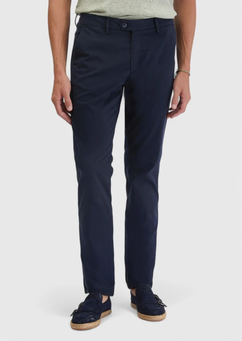 Navy Blue Weaving Regular Fit Casual Trousers - RAMSEY