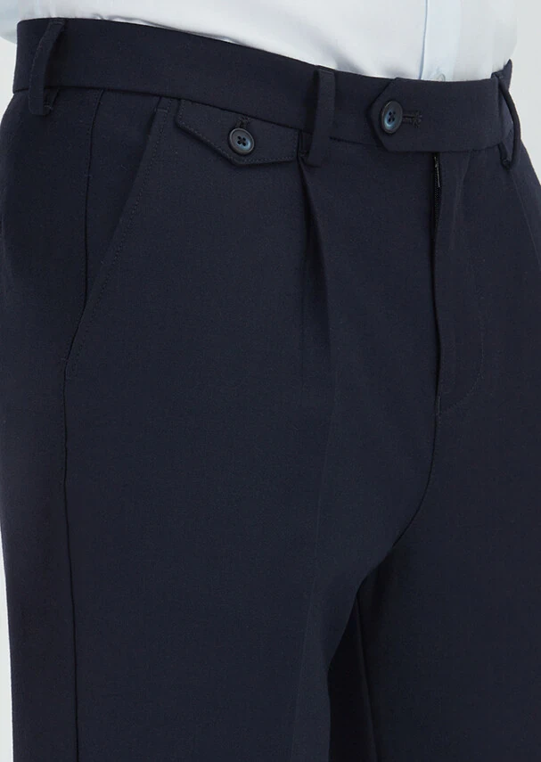 Navy Blue Weaving Regular Fit Casual Wool Blended Trousers - 3