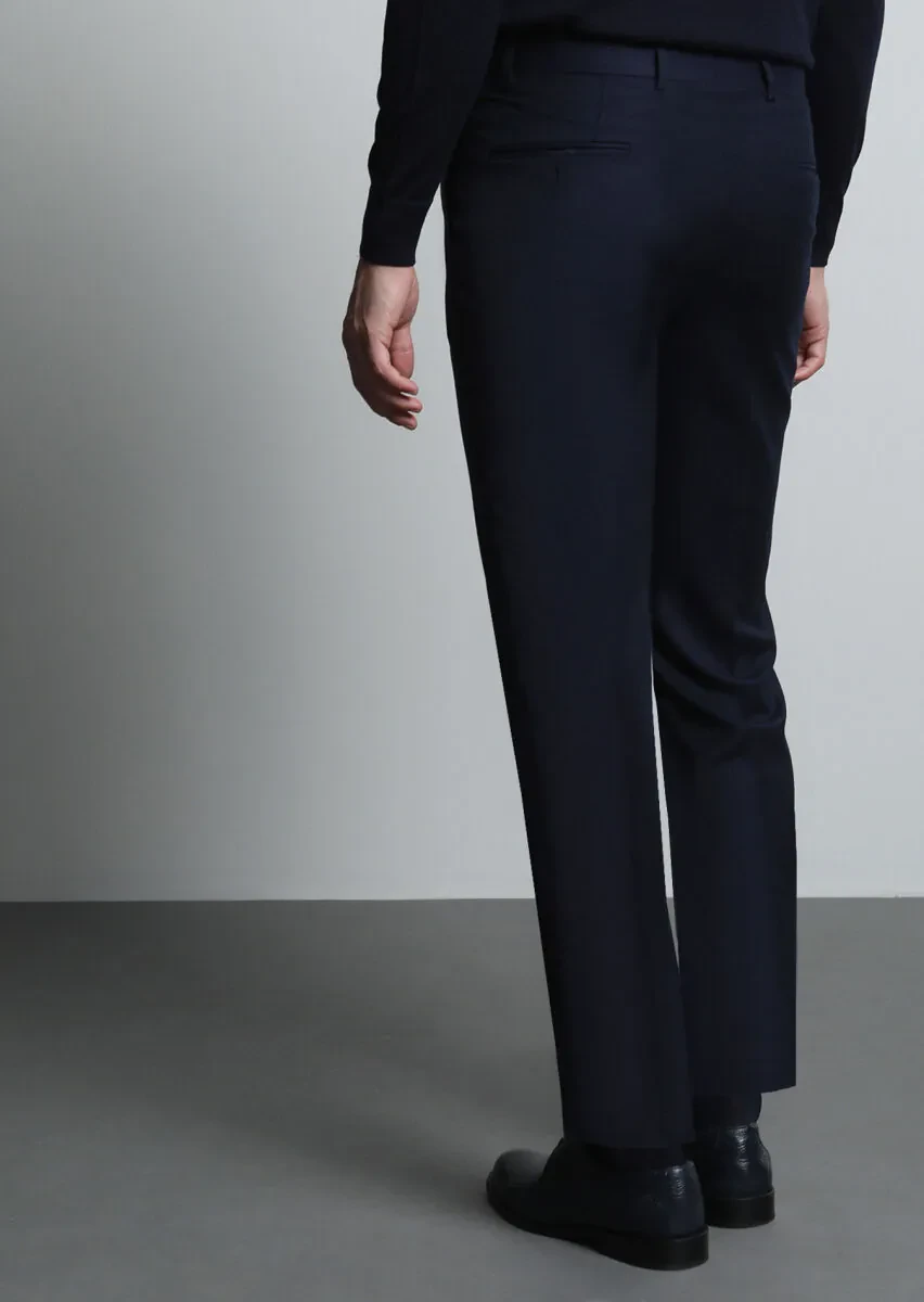 Navy Blue Weaving Regular Fit Classical 100% Wool Trousers - 5