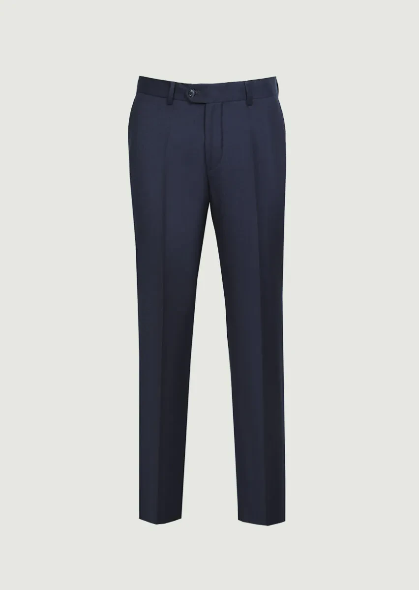 Navy Blue Weaving Regular Fit Classical 100% Wool Trousers - 6