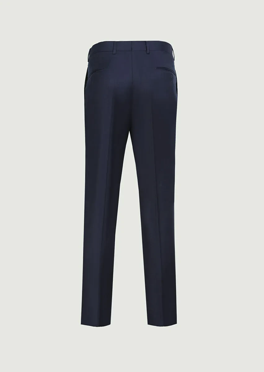 Navy Blue Weaving Regular Fit Classical 100% Wool Trousers - 7