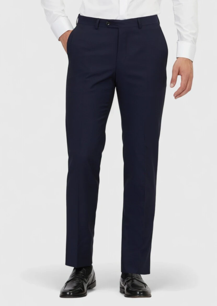 Navy Blue Weaving Regular Fit Classical 100% Wool Trousers - RAMSEY
