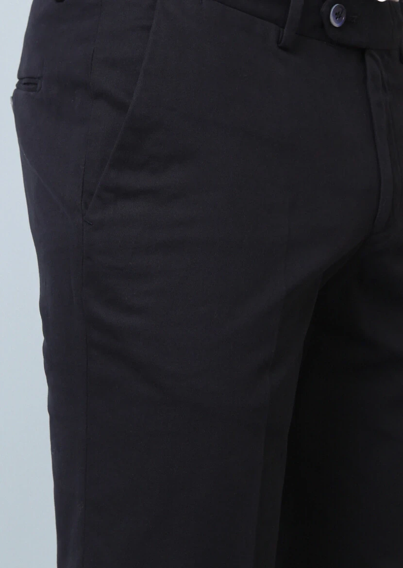 Navy Blue Weaving Regular Fit Smart Casual Cotton Blended Trousers - 3