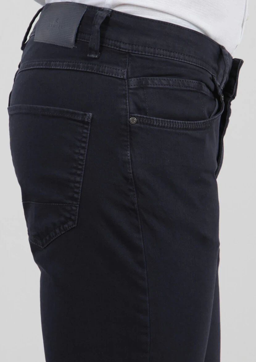 Navy Blue Weaving Slim Fit Casual Cotton Blended Trousers - 3